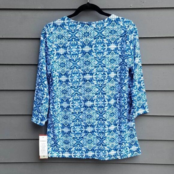 NWT Rebecca Malone Blue/White 3/4 Sleeve Top Size Small - Picture 3 of 7